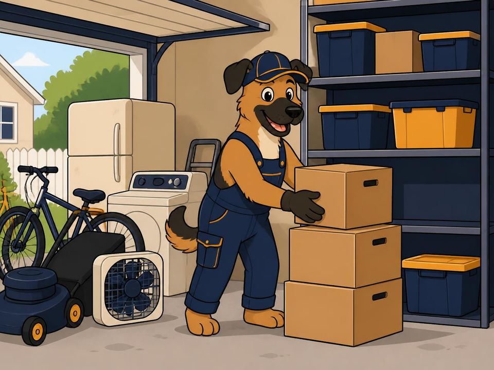 A garage cleared out and loaded onto a junk removal truck